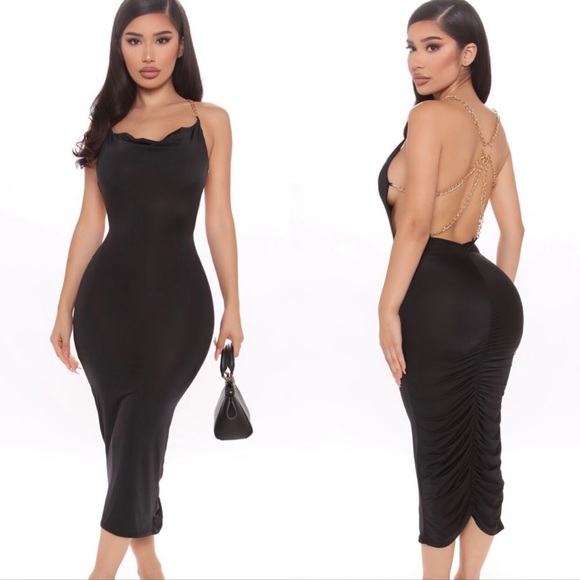 NWOT FASHION NOVA Keep A Place For Me MIDI Dress Open Back Multi Chain Detail XS - Picture 11 of 11